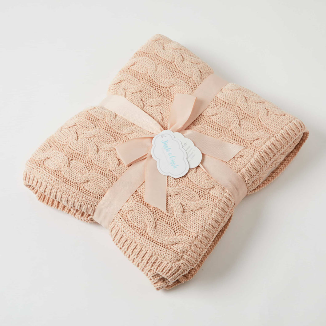 PILBEAM JIGGLE & GIGGLE | PINK CLAY AND CREAM AURORA CABLE KNIT BABY BLANKET