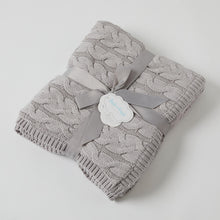 Load image into Gallery viewer, PILBEAM JIGGLE &amp; GIGGLE - SILVER AND CREAM AURORA CABLE KNIT BABY BLANKET
