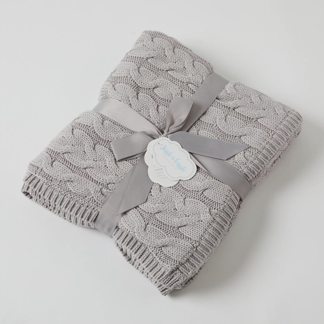 PILBEAM JIGGLE & GIGGLE - SILVER AND CREAM AURORA CABLE KNIT BABY BLANKET