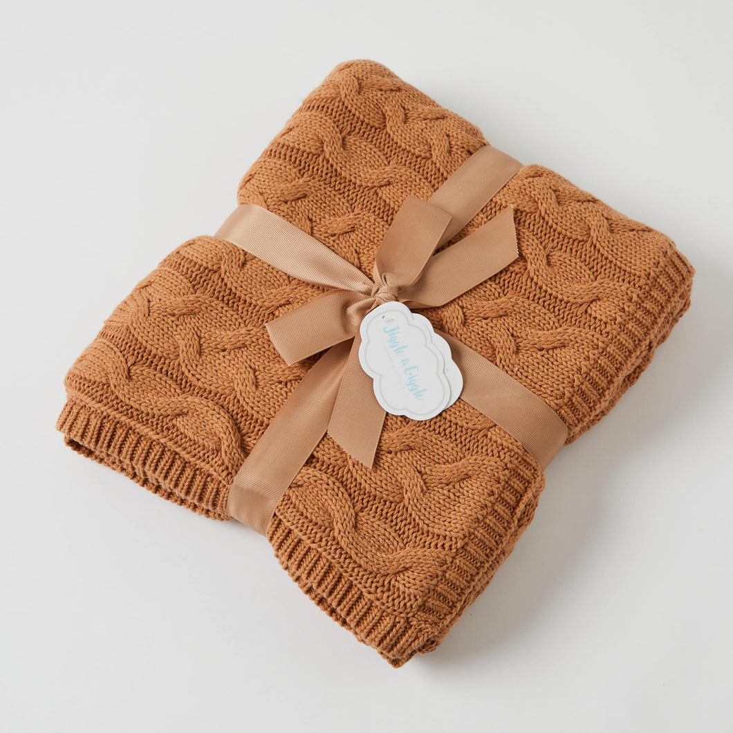 PILBEAM JIGGLE & GIGGLE | BISCUIT AND CREAM AURORA CABLE KNIT BABY BLANKET