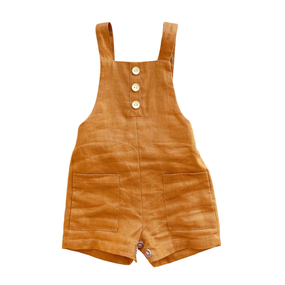 CARAMEL LINEN DUNGAREES