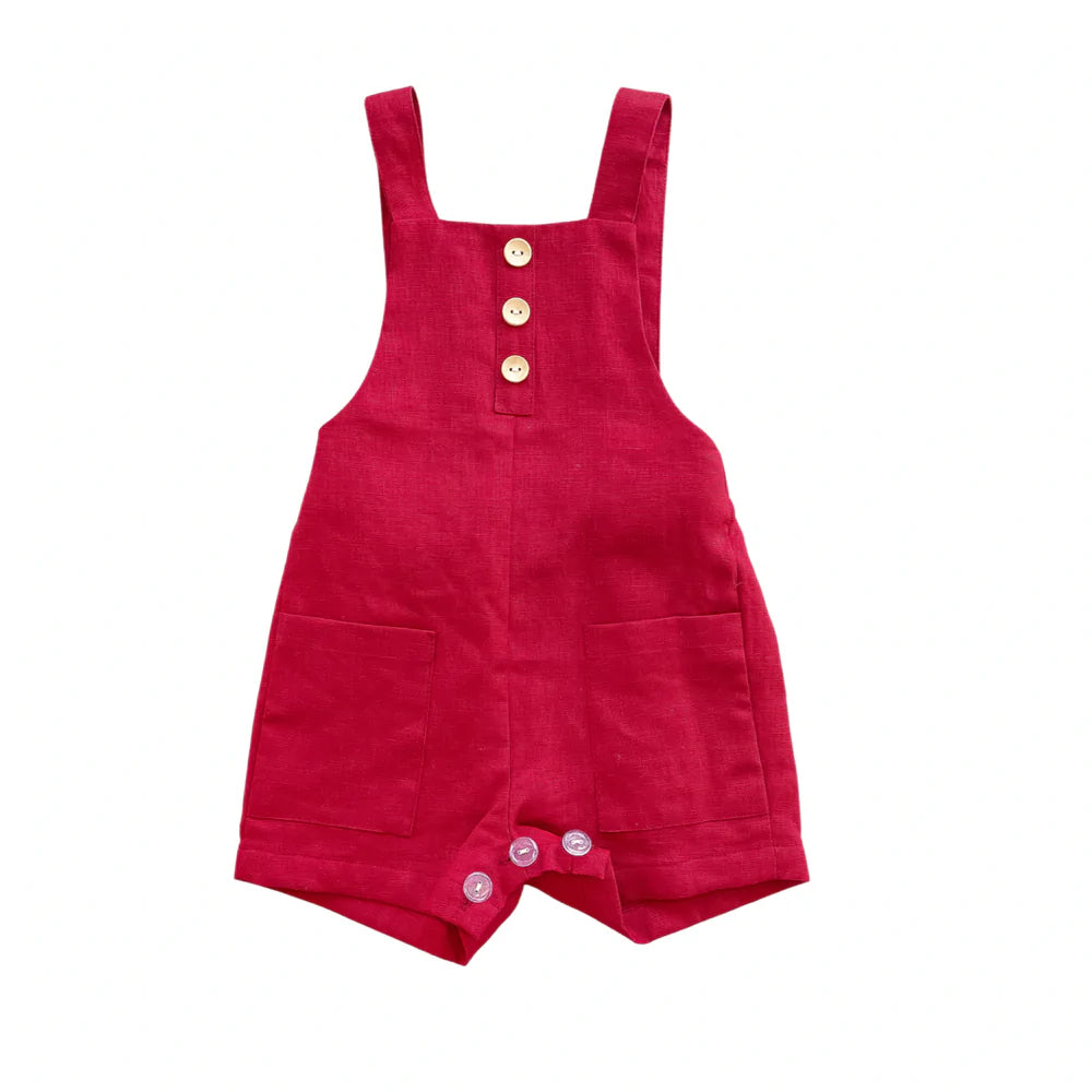 RED LINEN DUNGAREES