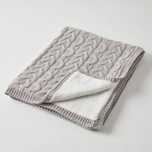 Load image into Gallery viewer, PILBEAM JIGGLE &amp; GIGGLE - SILVER AND CREAM AURORA CABLE KNIT BABY BLANKET
