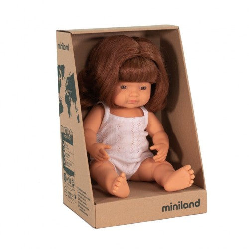 Miniland Doll | Anatomically Correct Baby, Caucasian Girl | Red Head 38 cm