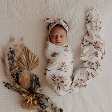 Load image into Gallery viewer, Boho Posy I Baby Jersey Wrap &amp; Topknot Set
